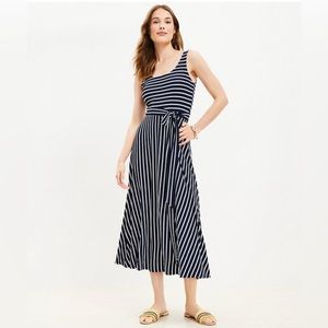 LOFT Striped Scoop Neck Midi Dress
